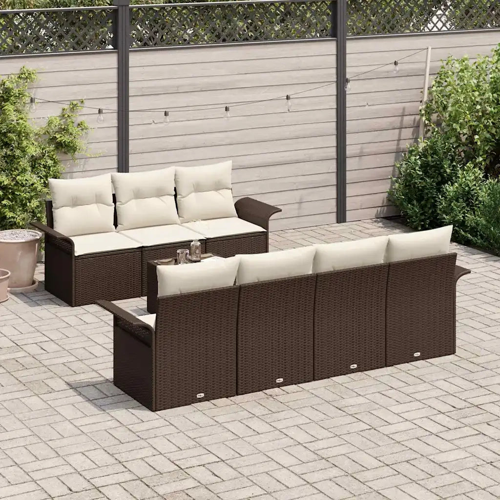 Set Divano da Giardino con cuscino 8 pcs Marrone polyrattan 3345268