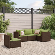 Set Divani da Giardino 5 pz con Cuscini Marrone in Polyrattan