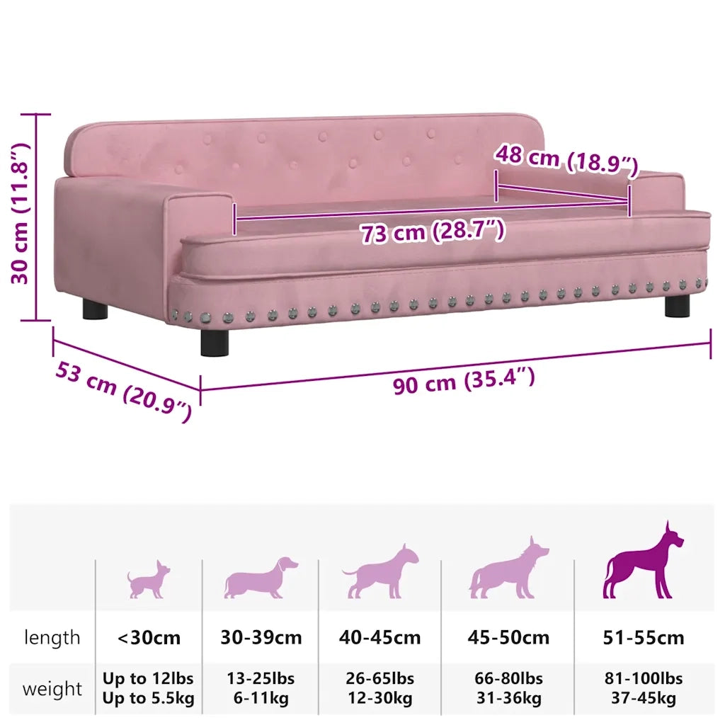 Lettino per Cani Rosa 90x53x30 cm in Velluto 171871