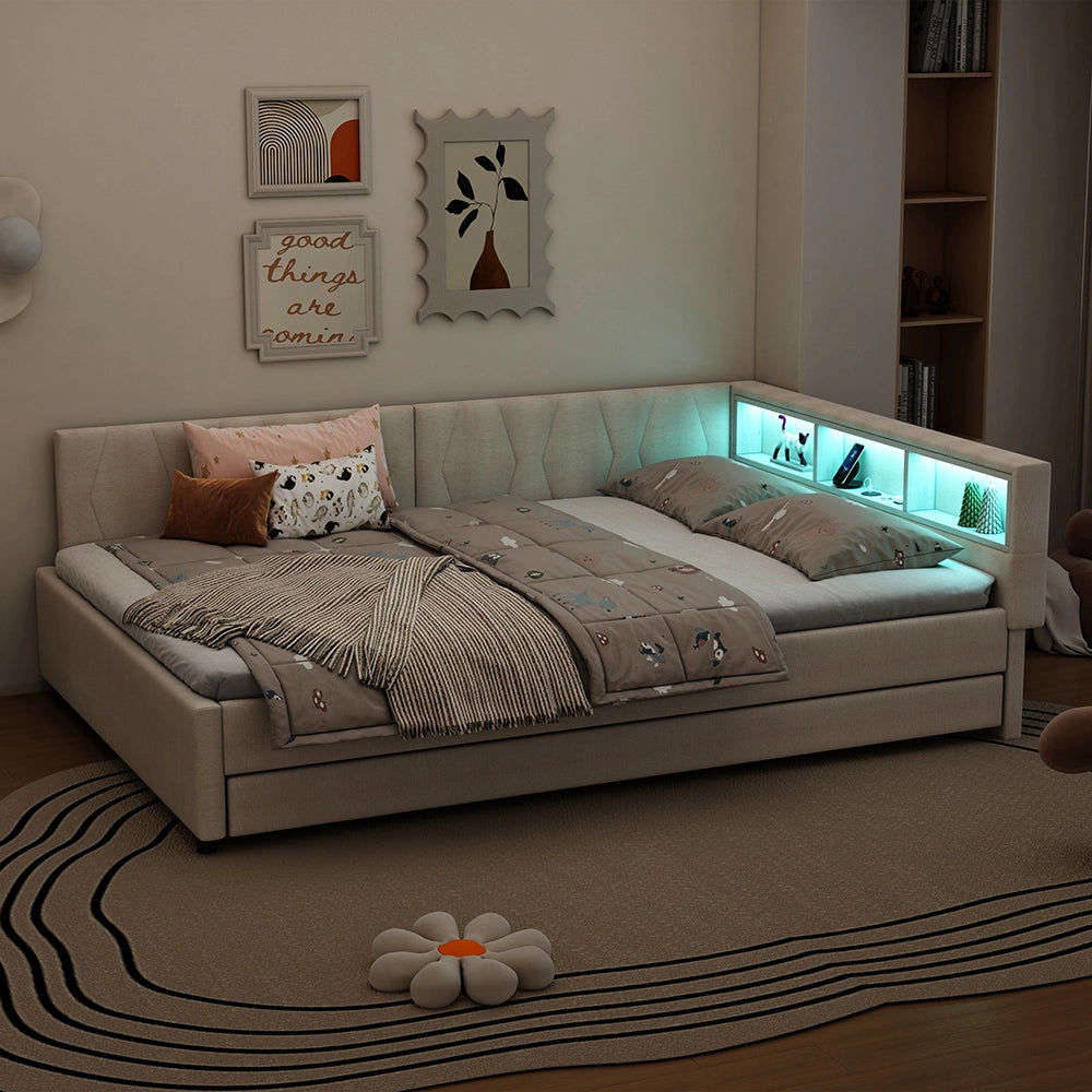 Daybed - Xylo - 140x200 cm LED USB gigogne beige
