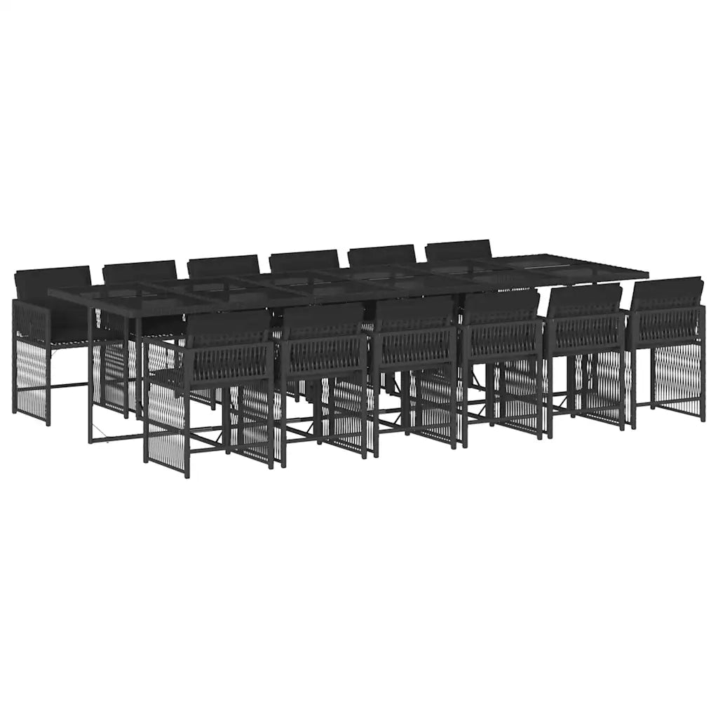 Set da Pranzo da Giardino 13pz con Cuscini Nero in Polyrattan 3211663