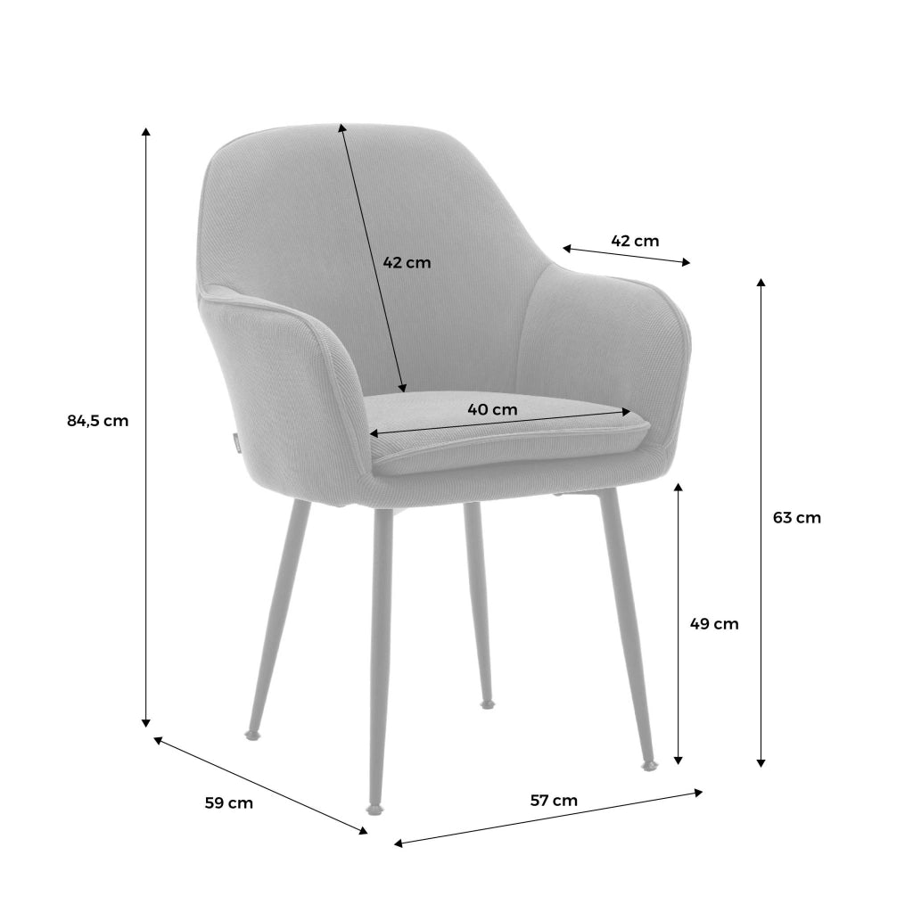 Set 2 poltrone in velluto a coste con gambe in metallo, bianco sporco