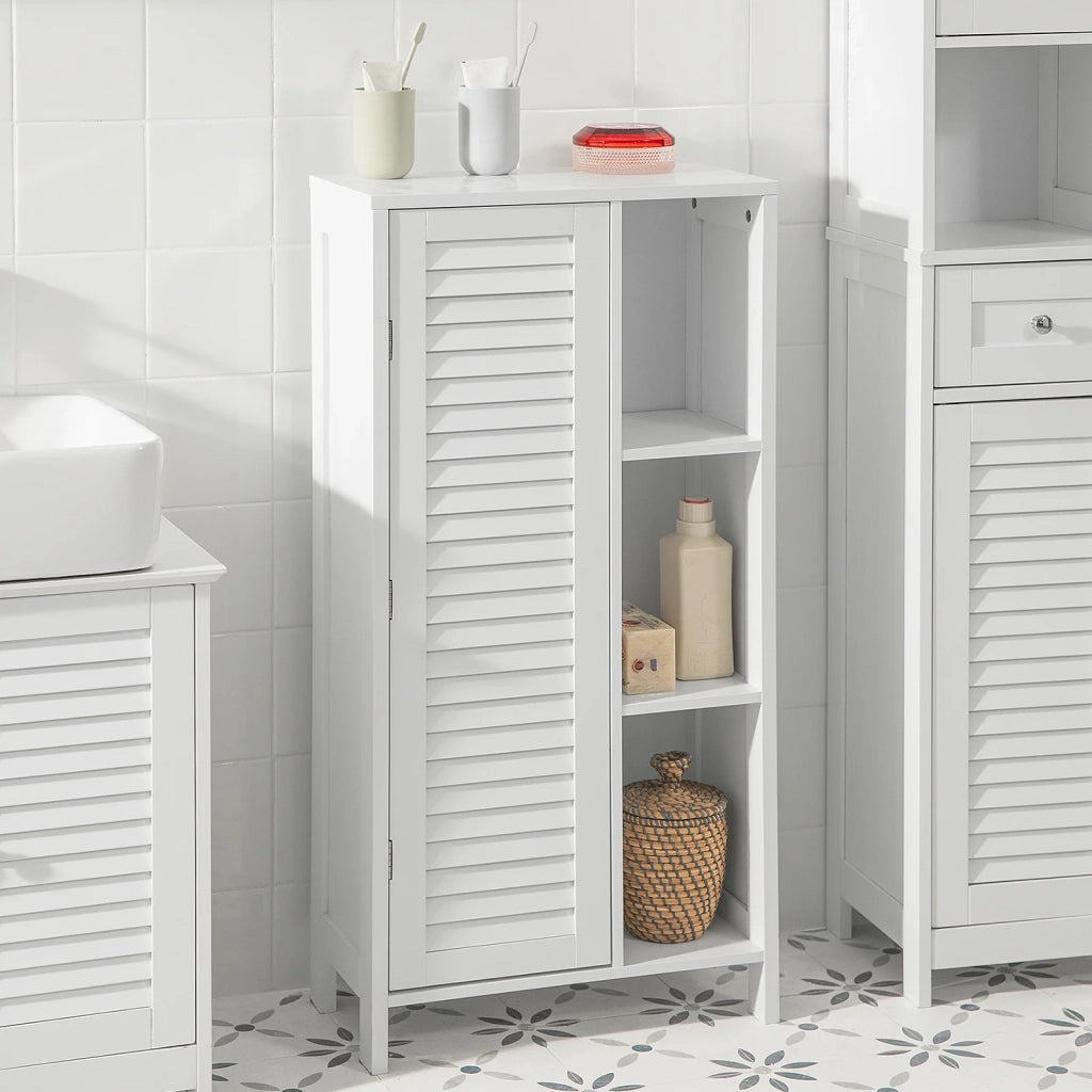 Mobiletto bagno Armadietto bagno Mobile bagno con anta lamellare comò Mobile contenitore bianco L48xP24xA96cm, BZR39-W