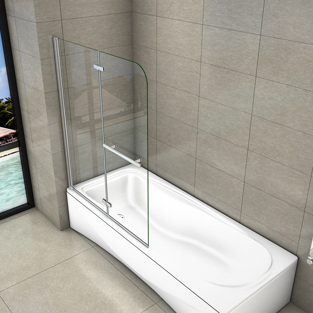 140 cm Sopravasca Parete Vasca da Bagno Due Ante Movibili con Maniglia Portasciugamani Vetro 6 mm Temperato Anticalcare 120 cm