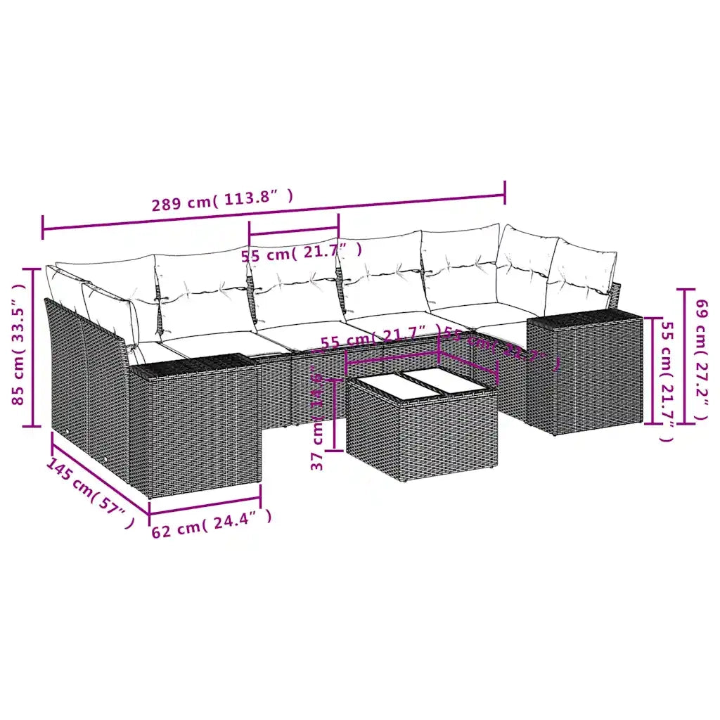Set Divani da Giardino 8 pz con Cuscini Marrone in Polyrattan 3254680