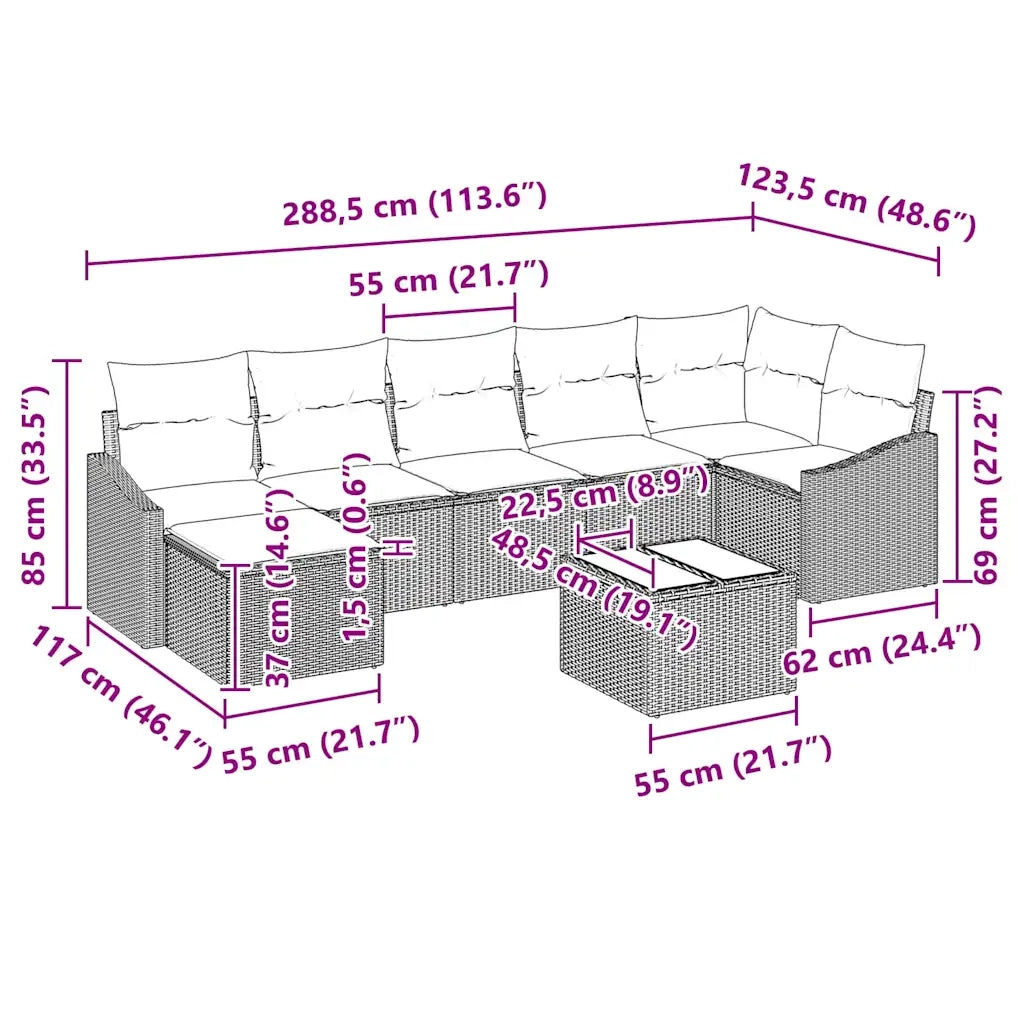 Set di divani con cuscino 8 pcs Marrone polyrattan 3346818