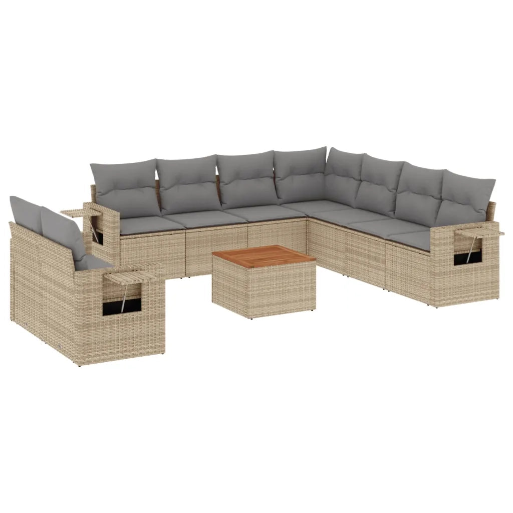 Set Divano da Giardino 10 pz con Cuscini Beige in Polyrattan