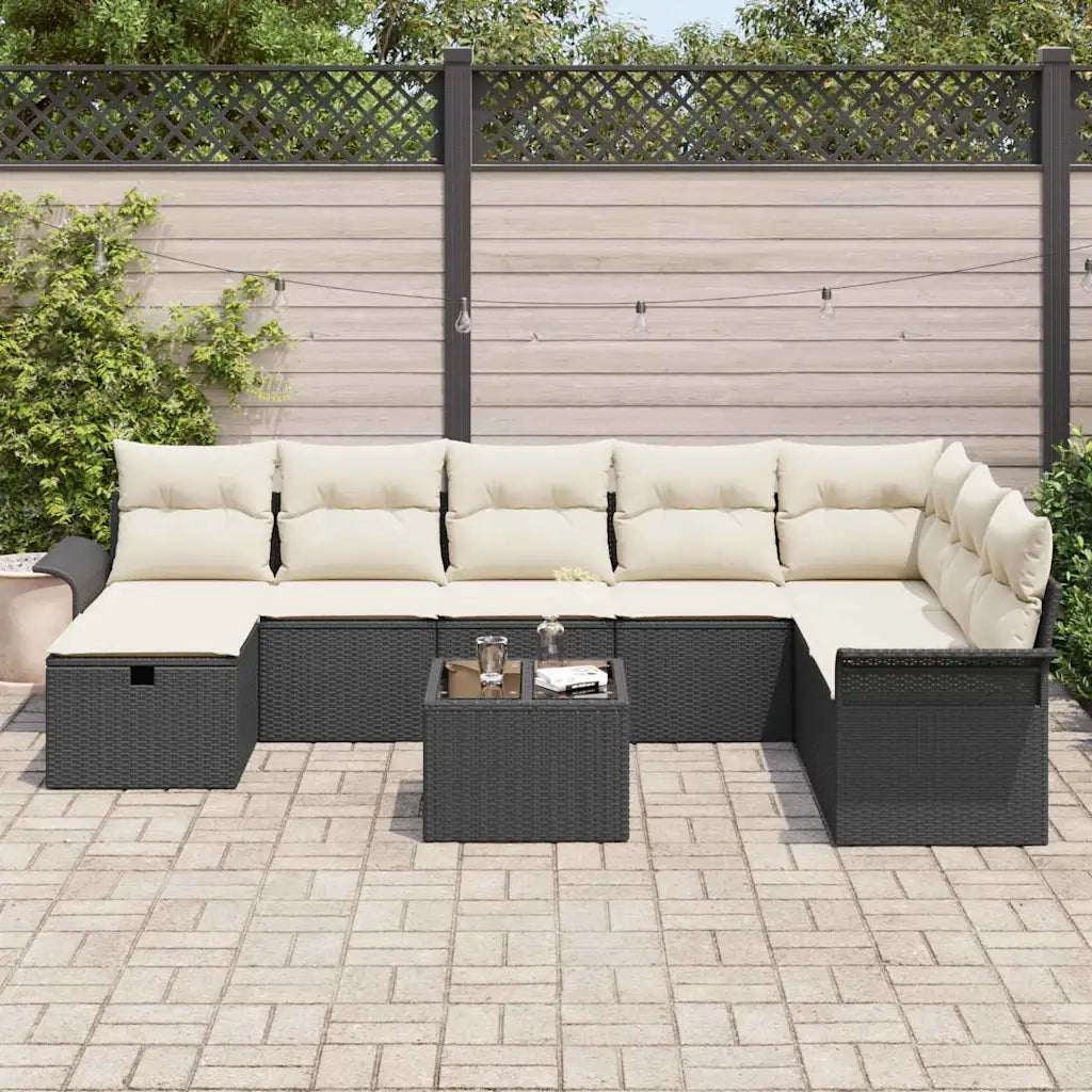 Set Divano da Giardino 9 pcs Nero e Crema polyrattan 3358936