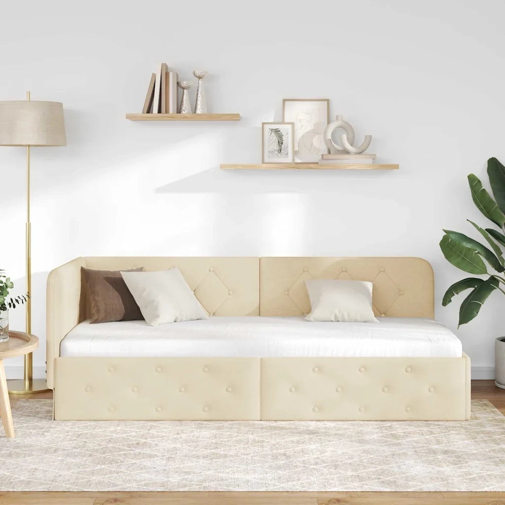 Cornice del letto ad angolo Crema 80 x 200 cm Tessuto