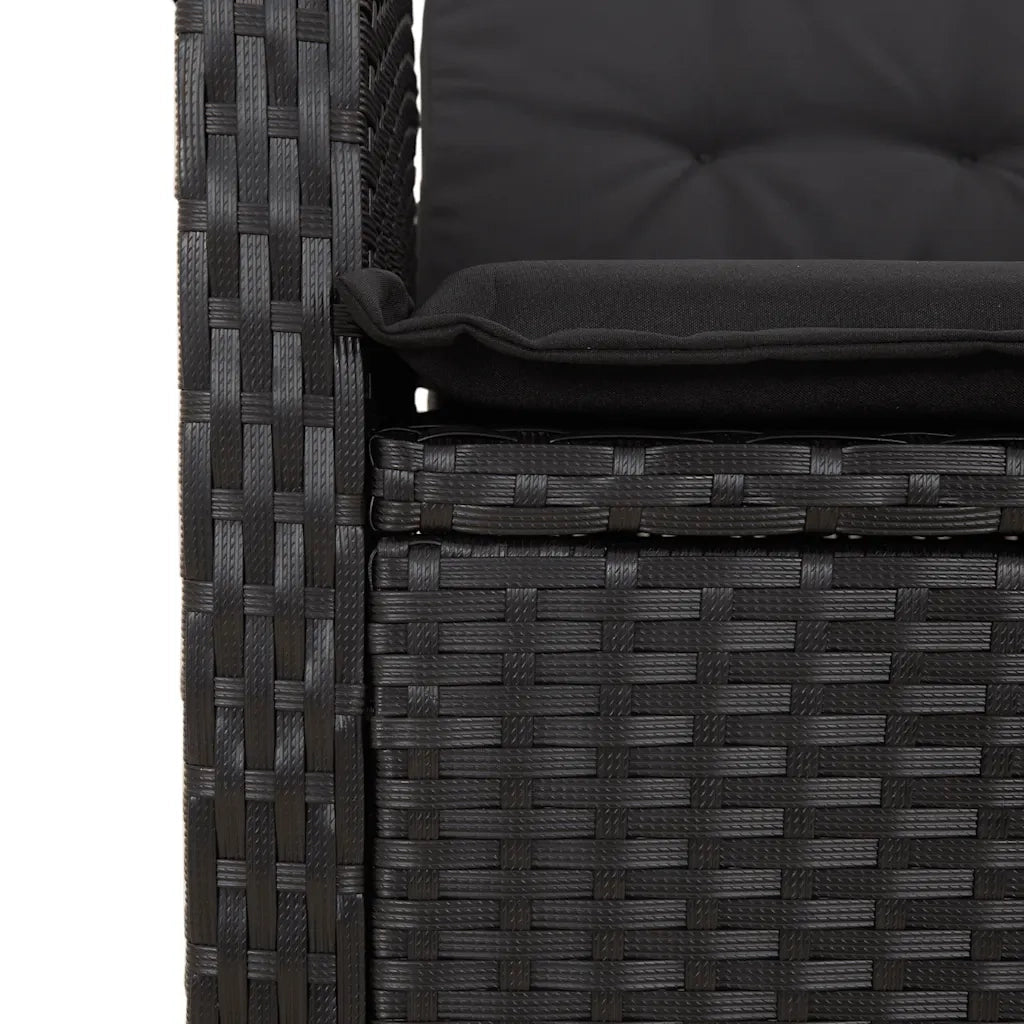 Panca Reclinabile da Giardino con Cuscini-Sgabello-Sedia da esterno Nera in Polyrattan 651384