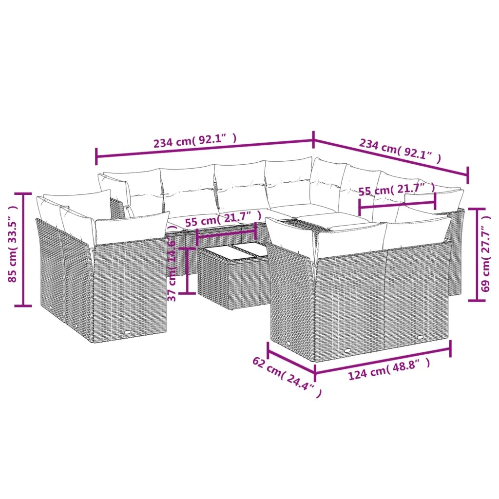 Set Divani da Giardino 12 pz con Cuscini Nero in Polyrattan 3250354