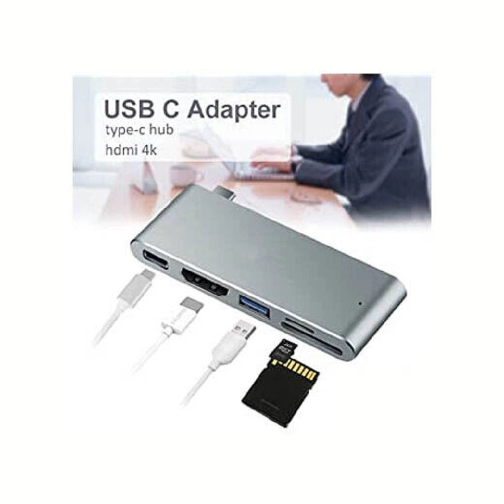 Trade Shop - Convertitore Hub 5in1 Type-c Schede Micro Sd Usb3.0 Hdmi 4k Sd Adattatore Tpc-9826 -