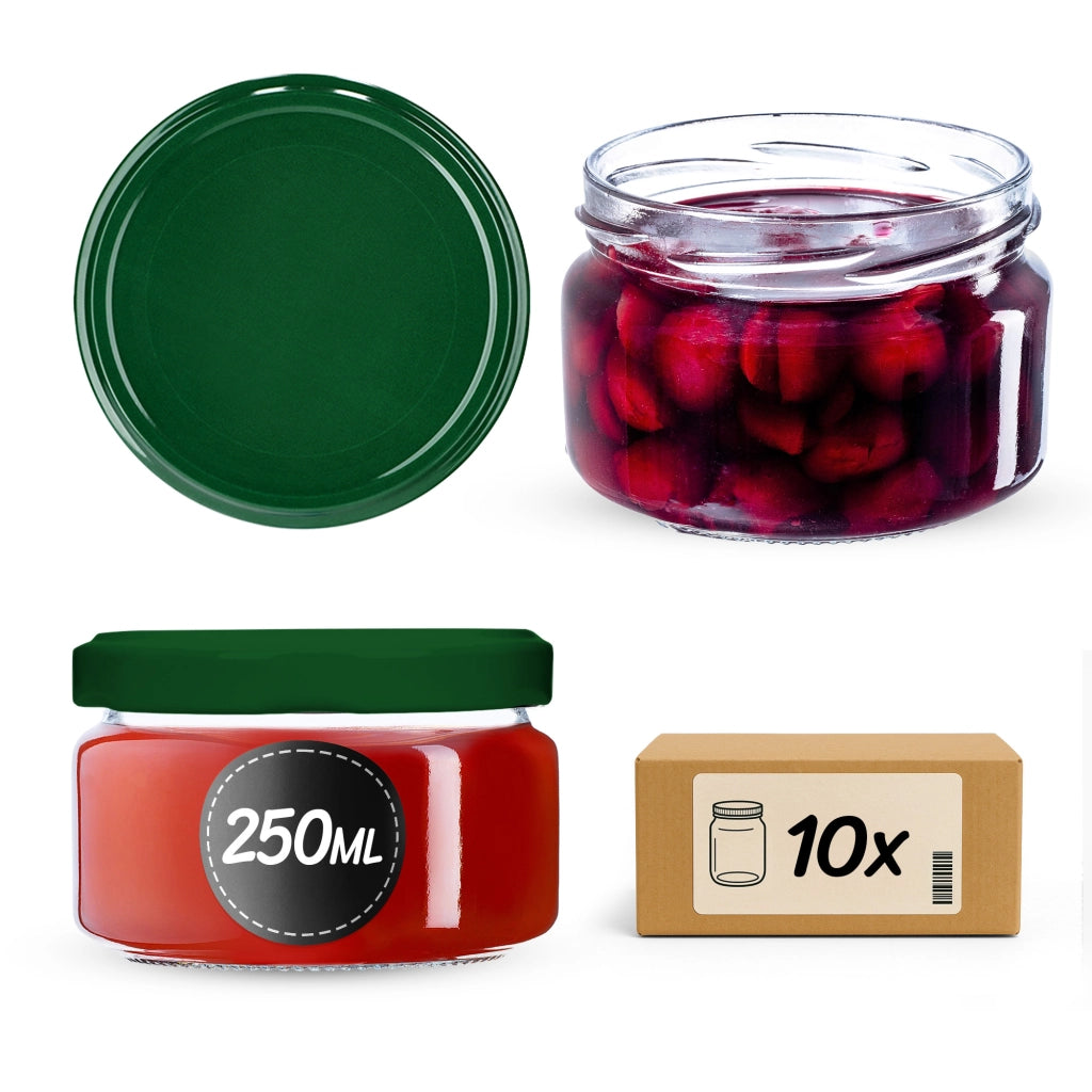Barattoli per conserve KADAX Denia 250 ml 10 pezzi 82 mm + coperchio verde