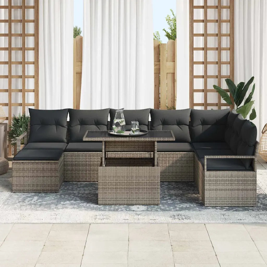Set Divano da Giardino 9 pcs Grigio Poly Rattan 3357612