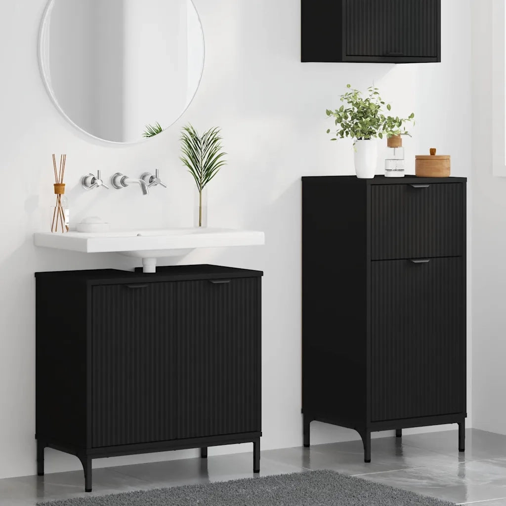 Set di mobili per il bagno con cassetto con porta 2 pcs Nero 3393094