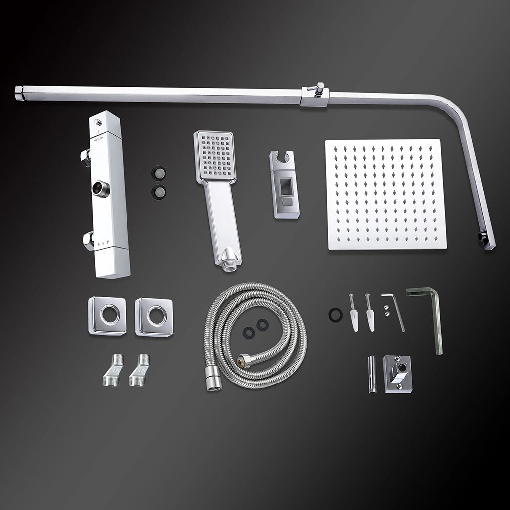 Colonne doccia cromo, soffione doccia quadrato 25x25cm acciaio inox, miscelatore termostatico doccia rettangolo antiscottature