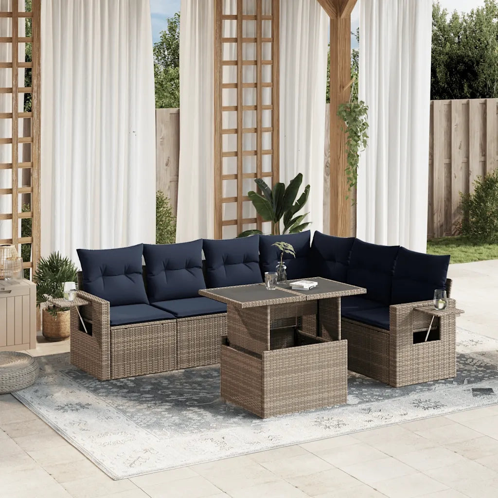 Set Divani da Giardino 7 pz con Cuscini Grigio in Polyrattan 3267931