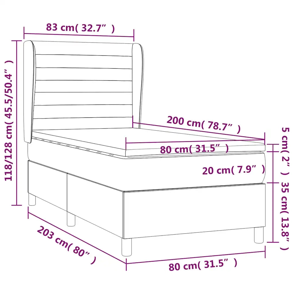 Giroletto a Molle con Materasso-Struttura Letto Nero 80x200 cm inTessuto 853264