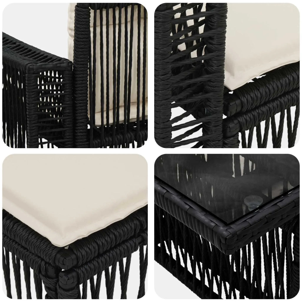 Set Divano da Giardino 7 pz Nero e Bianco Crema polyrattan 3436747