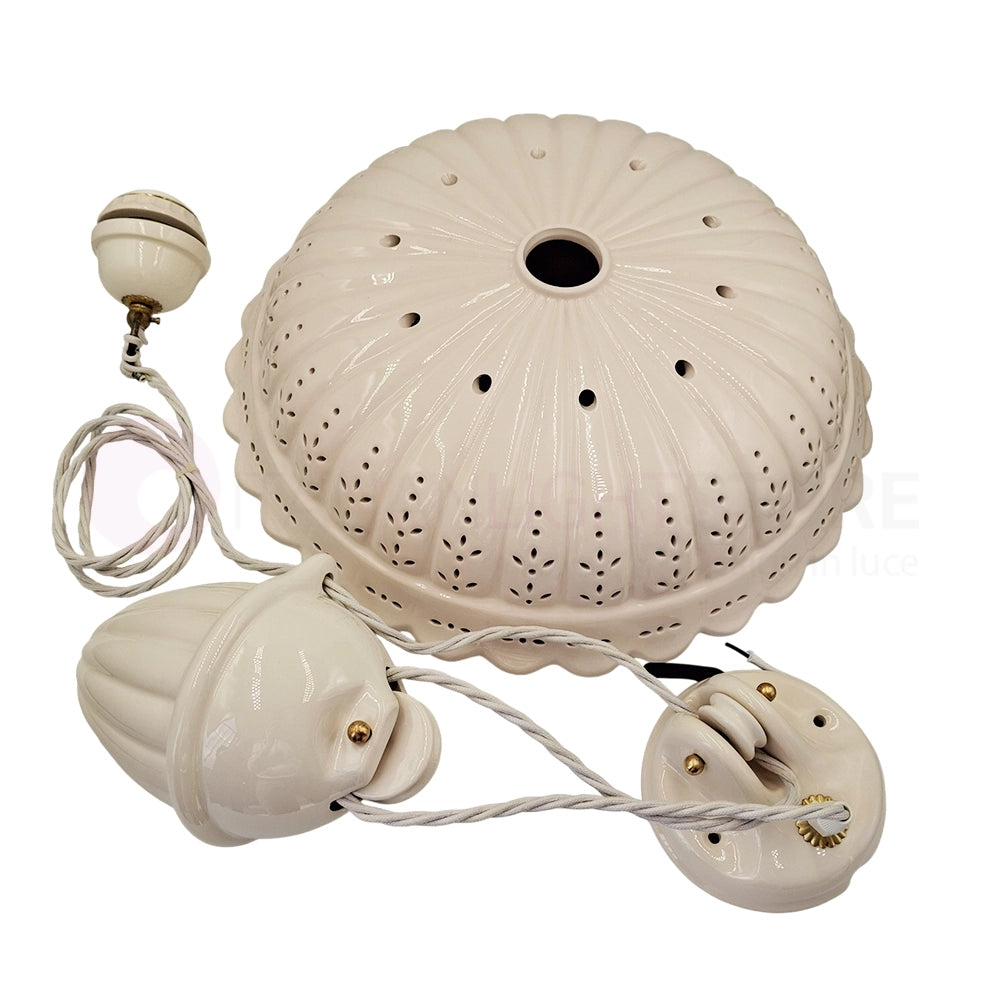 POMARANCE Lampadario Saliscendi in Ceramica Traforata Ø41 Rustico Country