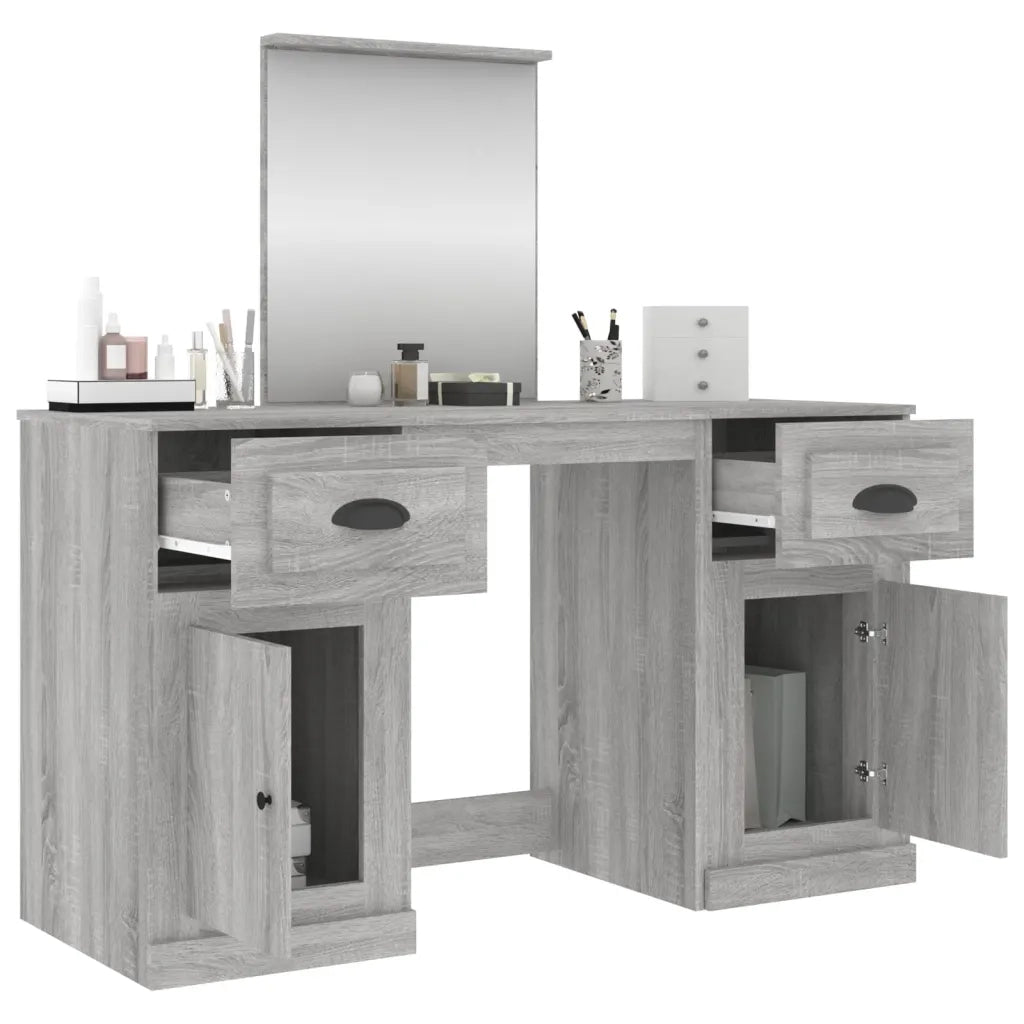 Toeletta con Specchio-Tavolo da Vanit¨¤ Grigio Sonoma 130x50x132,5 cm