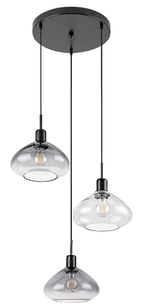 Lampadario Rabalux Dvora 3 luci E27 nero opaco vetro