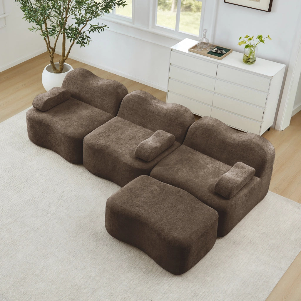 Divano Angolare Modulare 3 Posti con Ottoman ¨C MINIMAL ¨C Tessuto Marrone, Braccioli Mobili