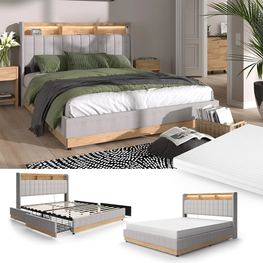 Vitalispa Letto imbottito Grigio 160x200 cm con materasso