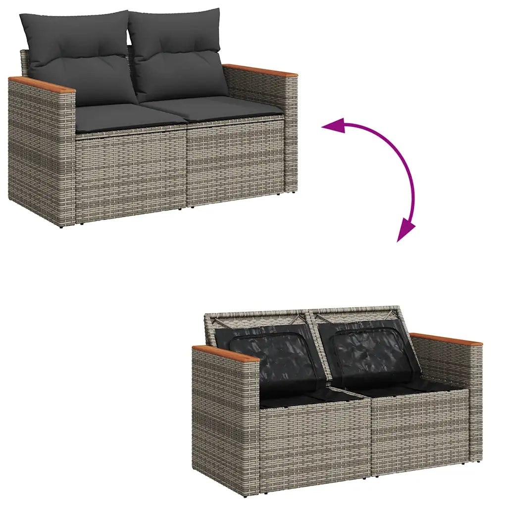 Divano da Giardino con Cuscini 2 Posti-Sofa da Giardino-Divano da esterno Grigio in Polyrattan 569064