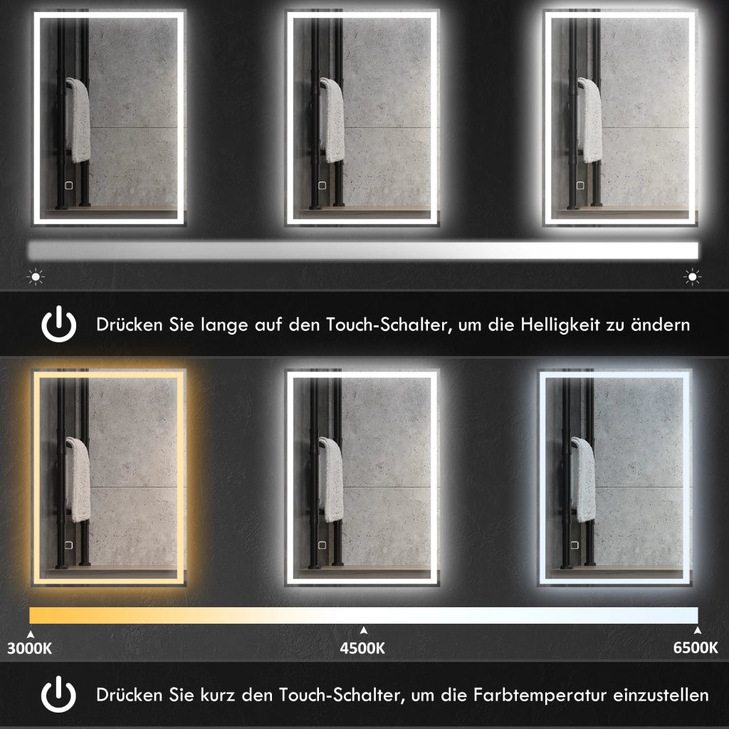 Specchio da bagno, specchio a parete con LED e interruttore touch, bianco