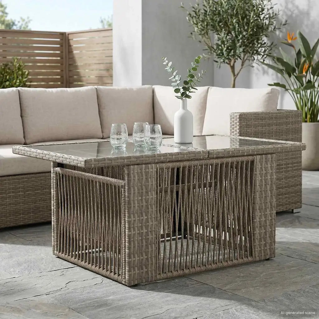 Tavolo da Giardino | Tavolino da esterno Grigio 100 x 55 x 37 cm Rattan PE e Vetro