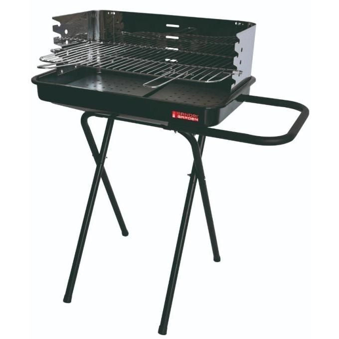 Sandrigarden SG 53-35 Barbecue a Carbonella Griglia Acciaio Cromato Regolabile in 4 Posizioni Paravento in Acciaio Inox Superficie Cottura 53x35 cm Altezza 84 cm colore Nero