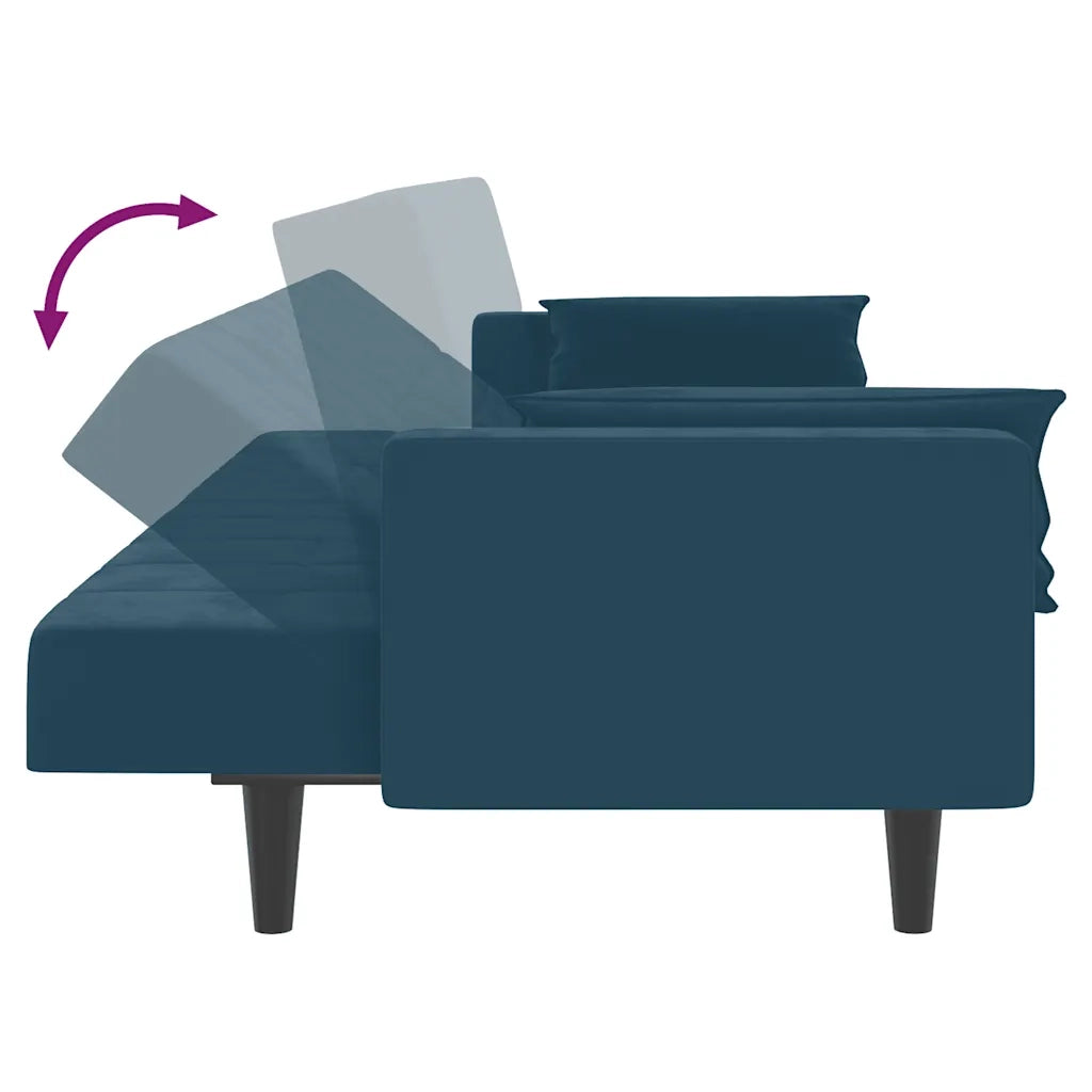 Divano Letto a 2 Posti con 2 Cuscini Blu in Velluto 375846