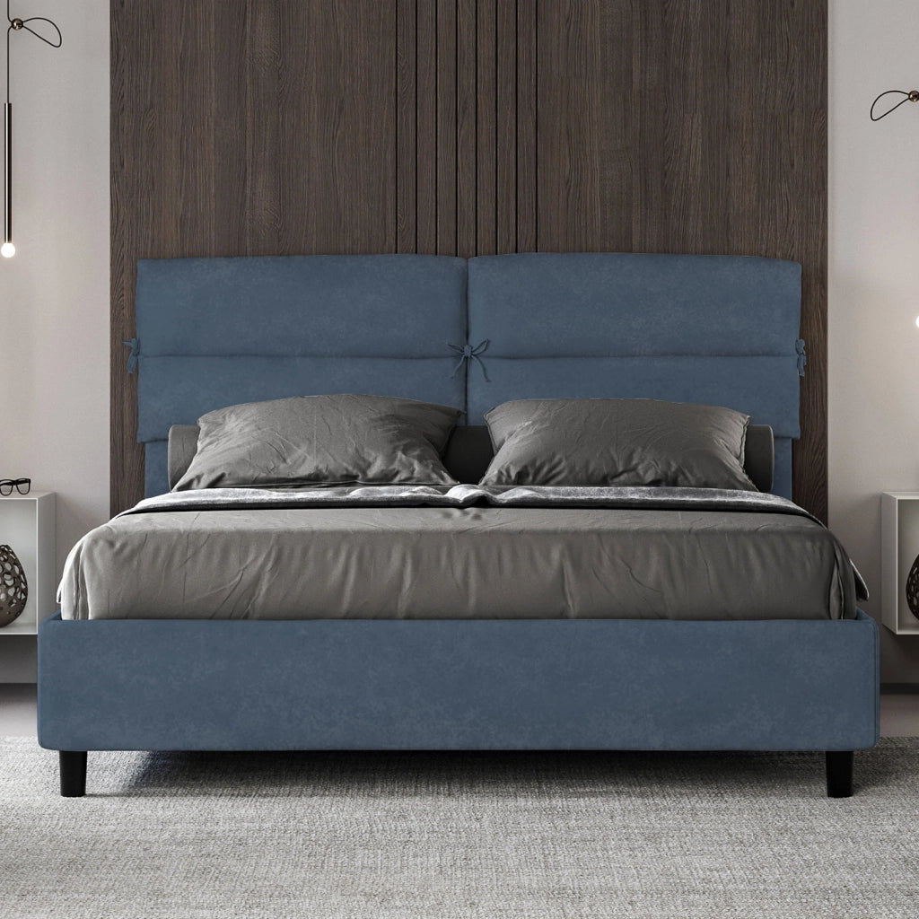BS COM Letto matrimoniale contenitore imbottito 160x200 microfibra blu