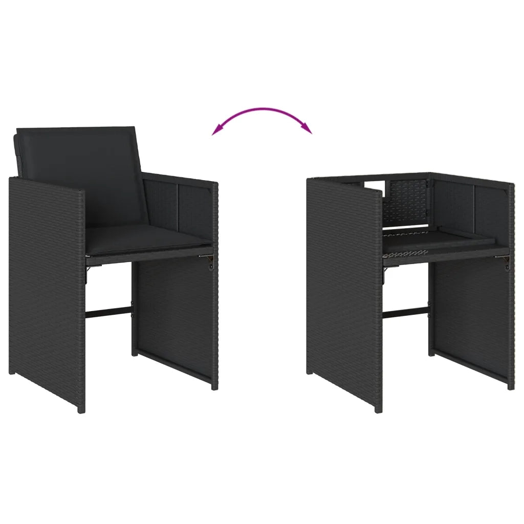 Set da Pranzo da Giardino 13pz con Cuscini Nero in Polyrattan 3277890