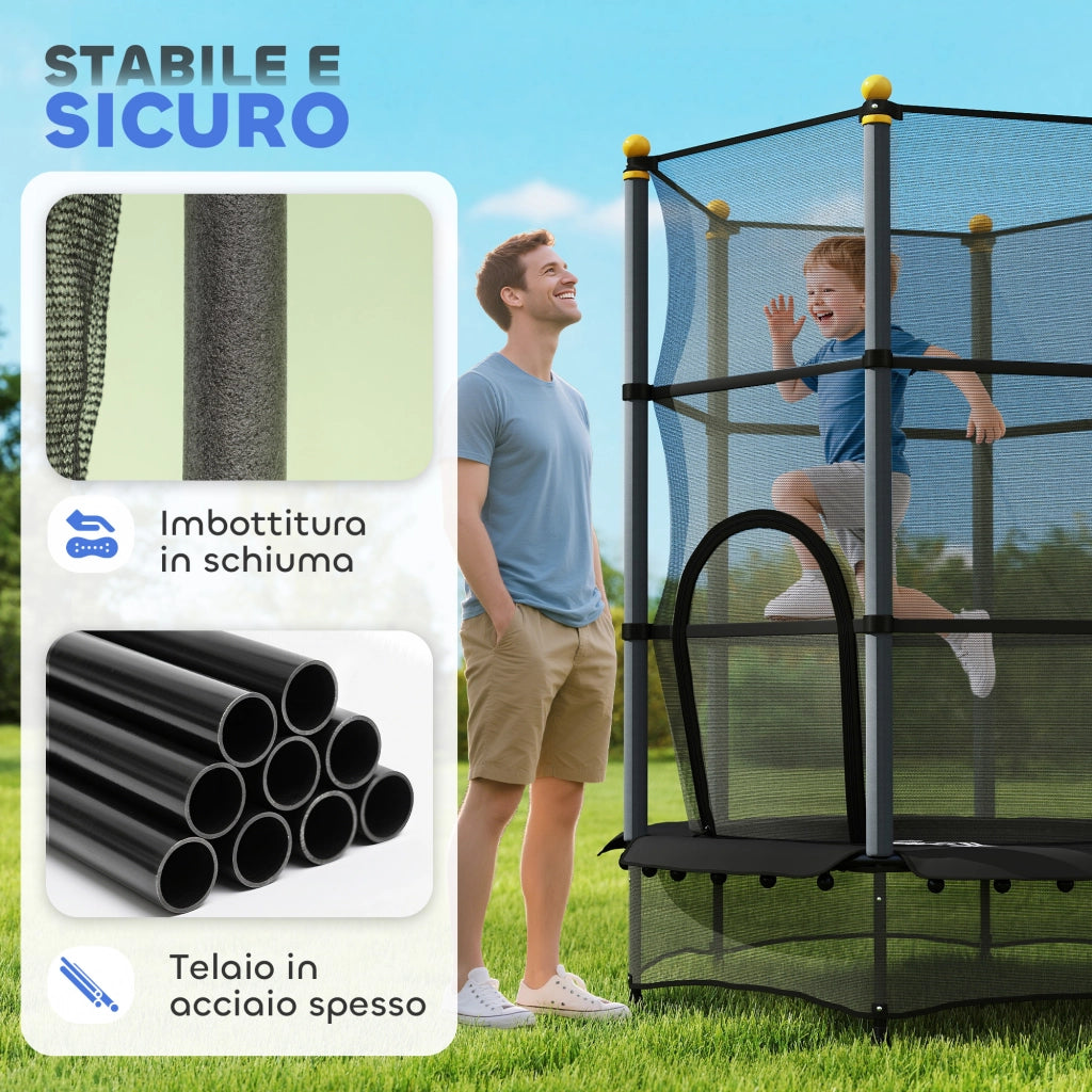 Tappeto elastico per bambini con rete di sicurezza ¨C zephmum ¨C nero, ?140x190 cm