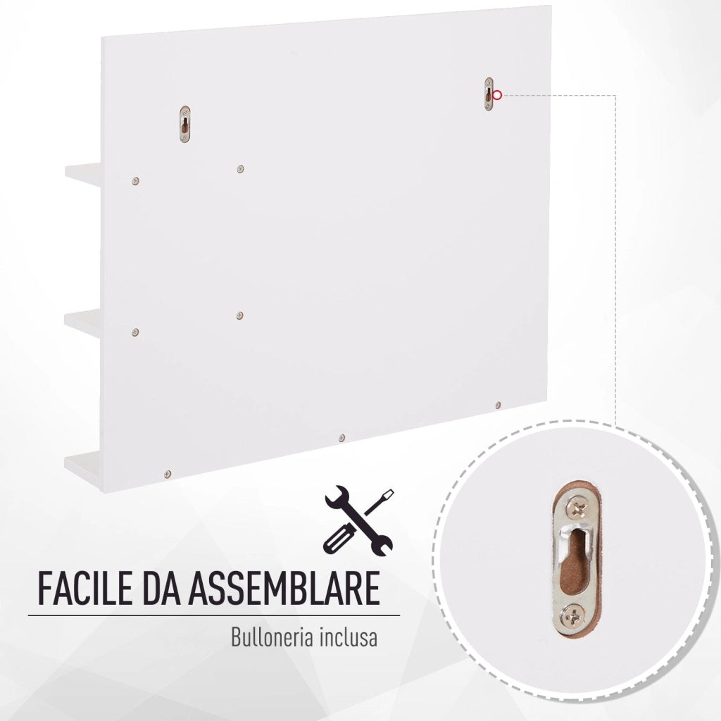 Pensile Bagno con Specchio e 3 Ripiani 60x10x48 cm MDF  Elisa Bianco