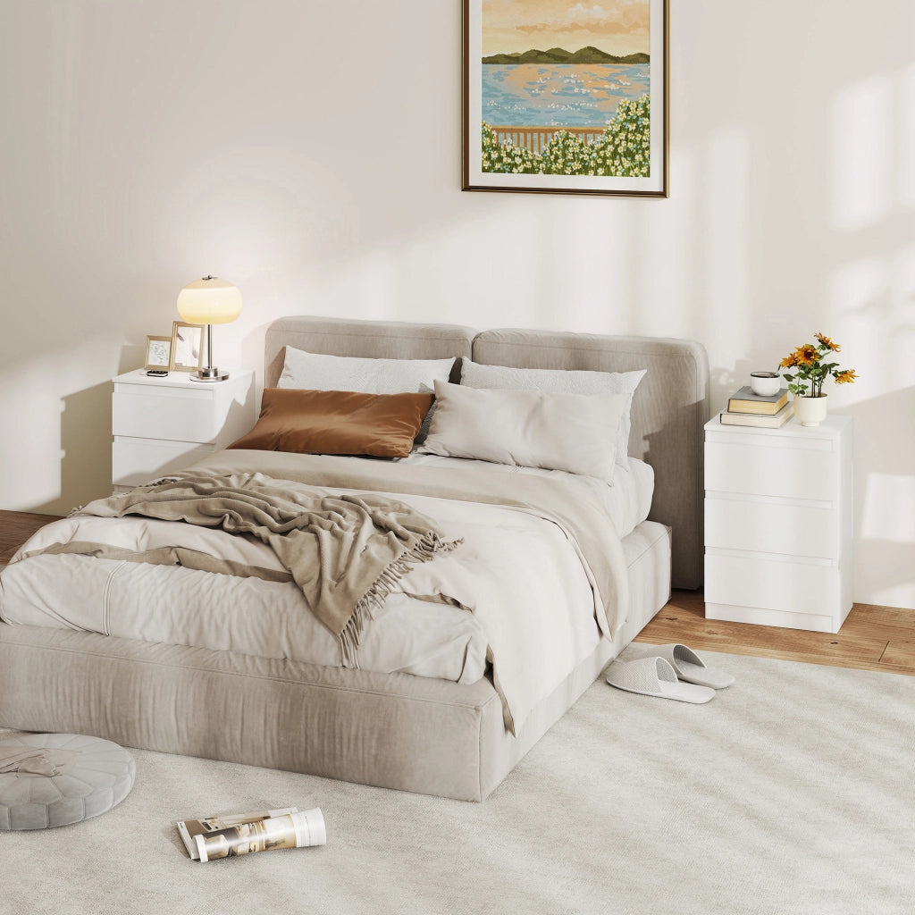Comodino Set 2 Pezzi ¨C Xylo ¨C 3 Cassetti Bianco Legno