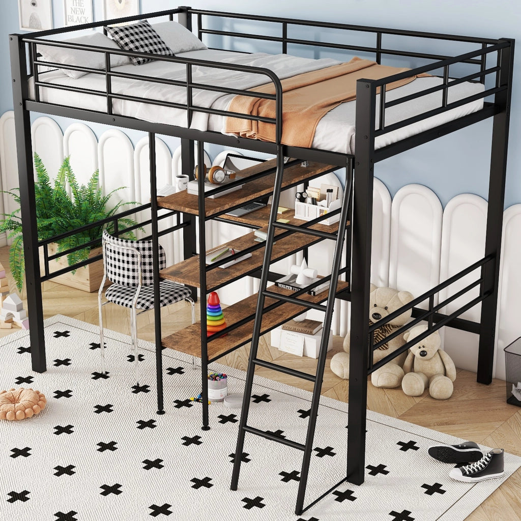 Letto a Soppalco con Scrivania ¨C MINIMAL ¨C Metallo Nero 90x200