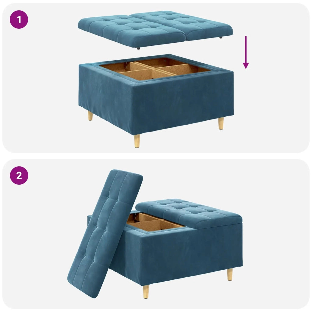 Pouf contenitore con cuscino Blu 80 x 80 x 45 cm Velluto 876839