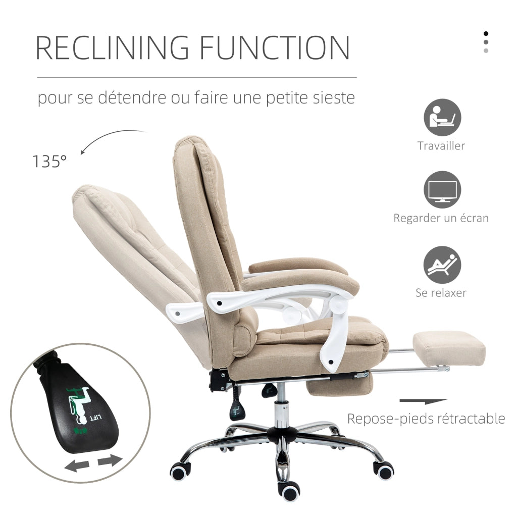 Poltrona da ufficio reclinabile con poggiapiedi e braccioli ¨C zephmum ¨C beige