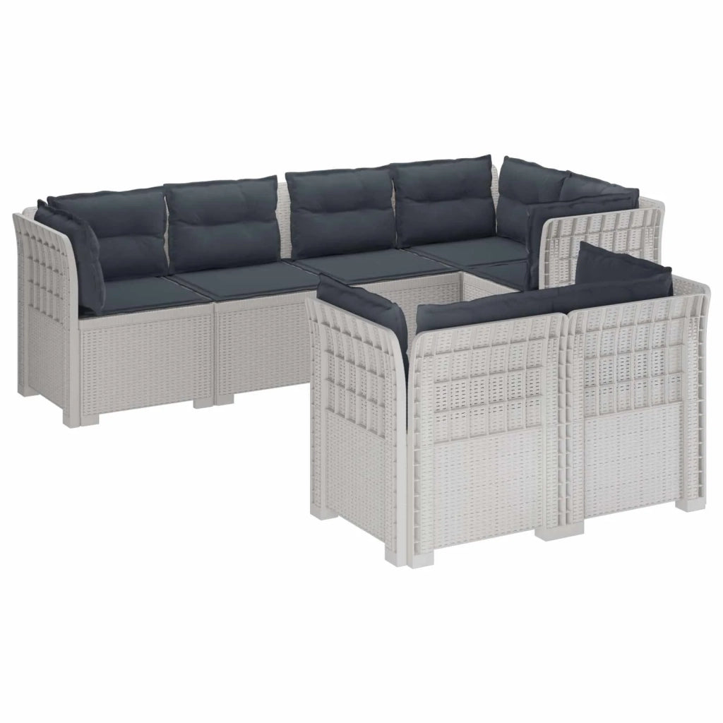 Divano 7 Posti da Giardino con Cuscini Aspetto Rattan PP Bianco 3444169