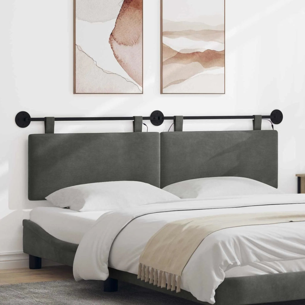 Testiera | Testata sospesa Con luce LED Grigio Scuro Tessuto in Cords
