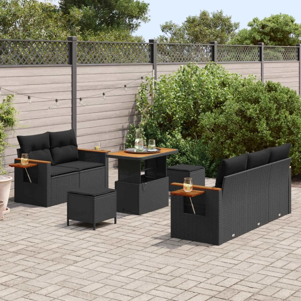 Set Divano da Giardino con cuscino 8 pcs Nero