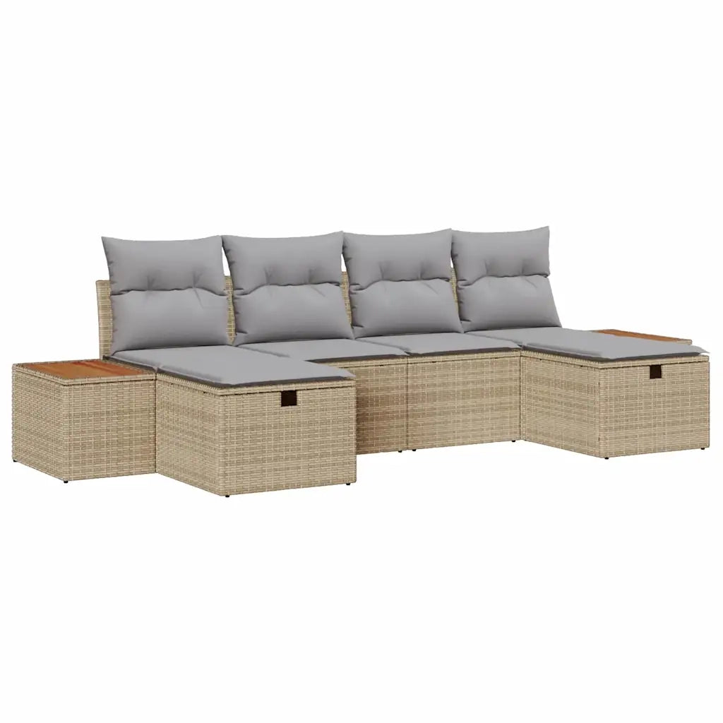 Set Divano da Giardino con cuscino 6 pcs Beige Poly Rattan