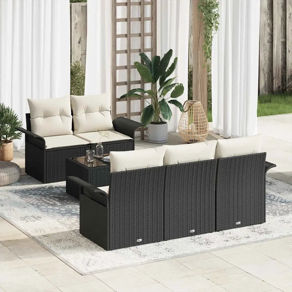 Set di divani con cuscino 6 pcs Nero polyrattan
