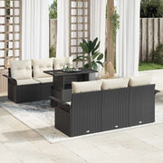 Set Divano da Giardino con cuscino 7 pcs Nero Poly Rattan
