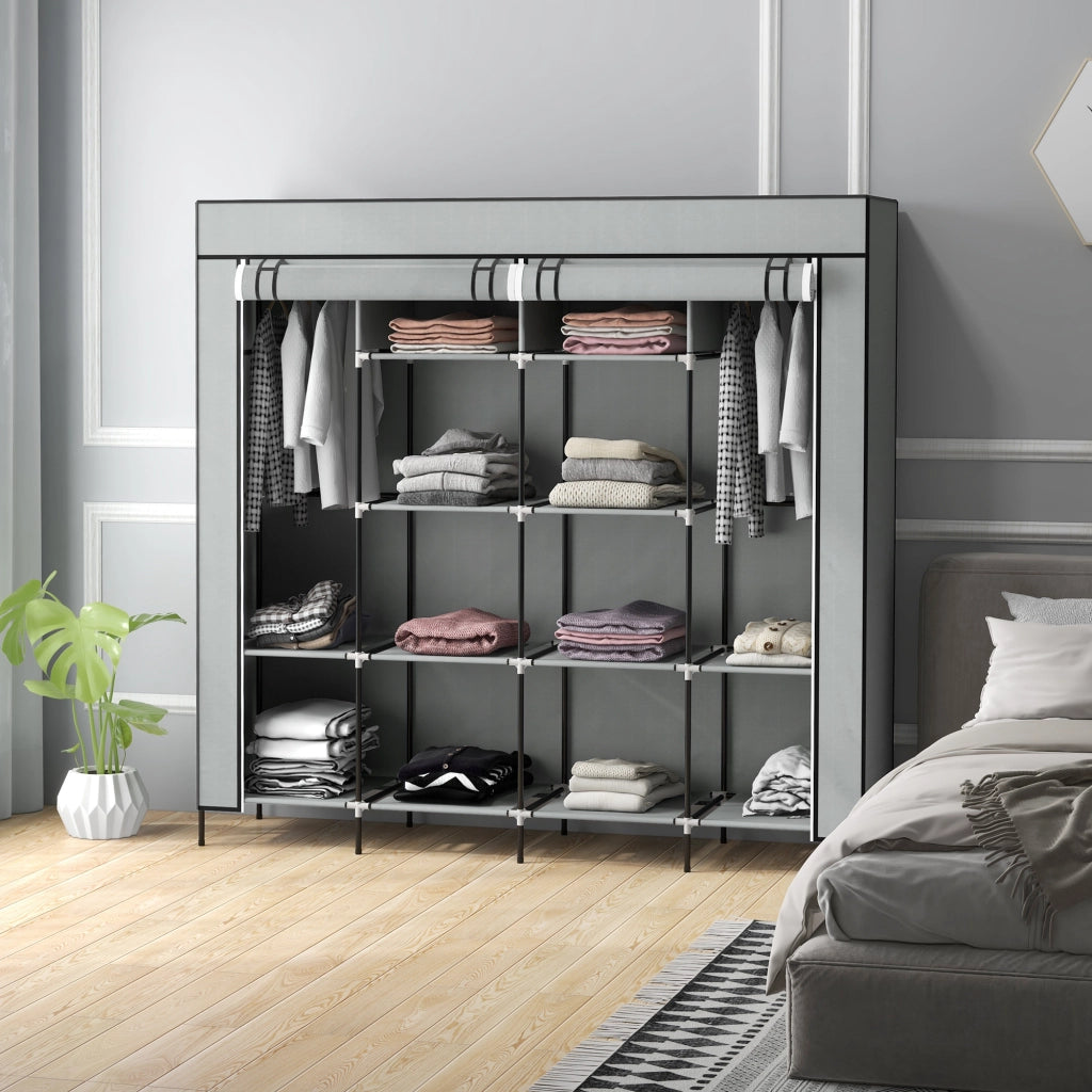 Armadio in Tessuto e Acciaio con Ripiani e Cassetti ¨C Zephmum ¨C Grigio 90x51x200