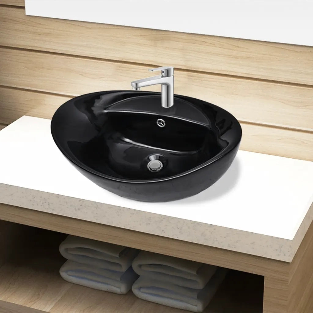 Lavandino per bagno in Ceramica nera ovale con Foro di trabocco CFW6354558