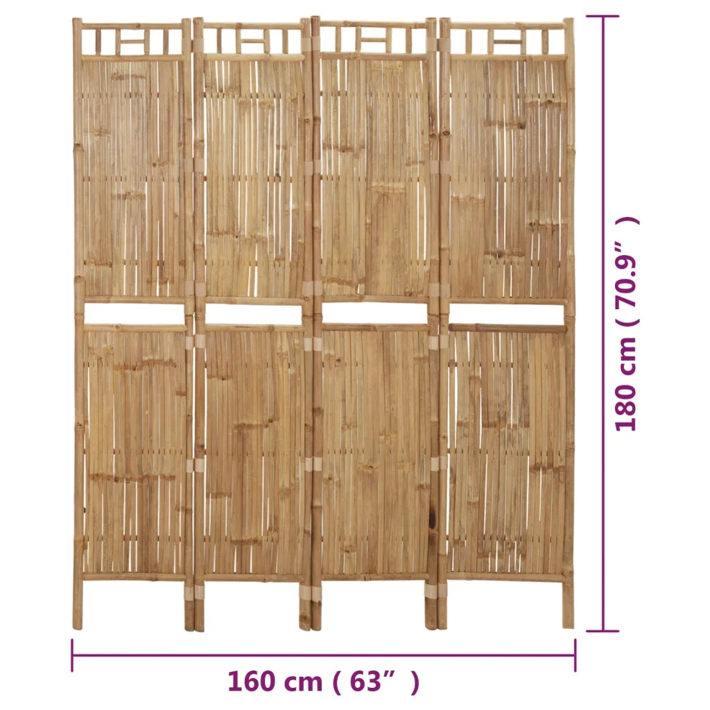 Divisorio Ambienti | Divider per stanze | Paravento a 4 Pannelli in Bamb¨´ 160x180 cm